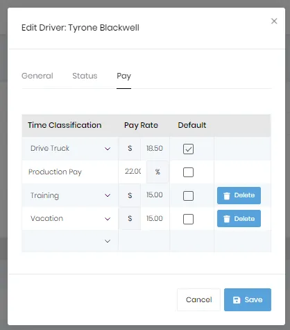 Add/Edit Driver Pay