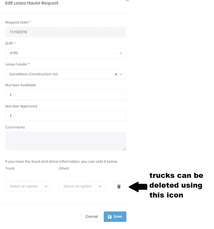 Edit Lease Hauler Request