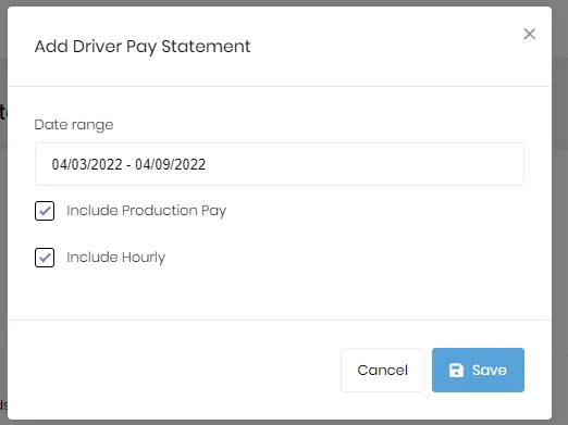 Add driver pay statement dialog