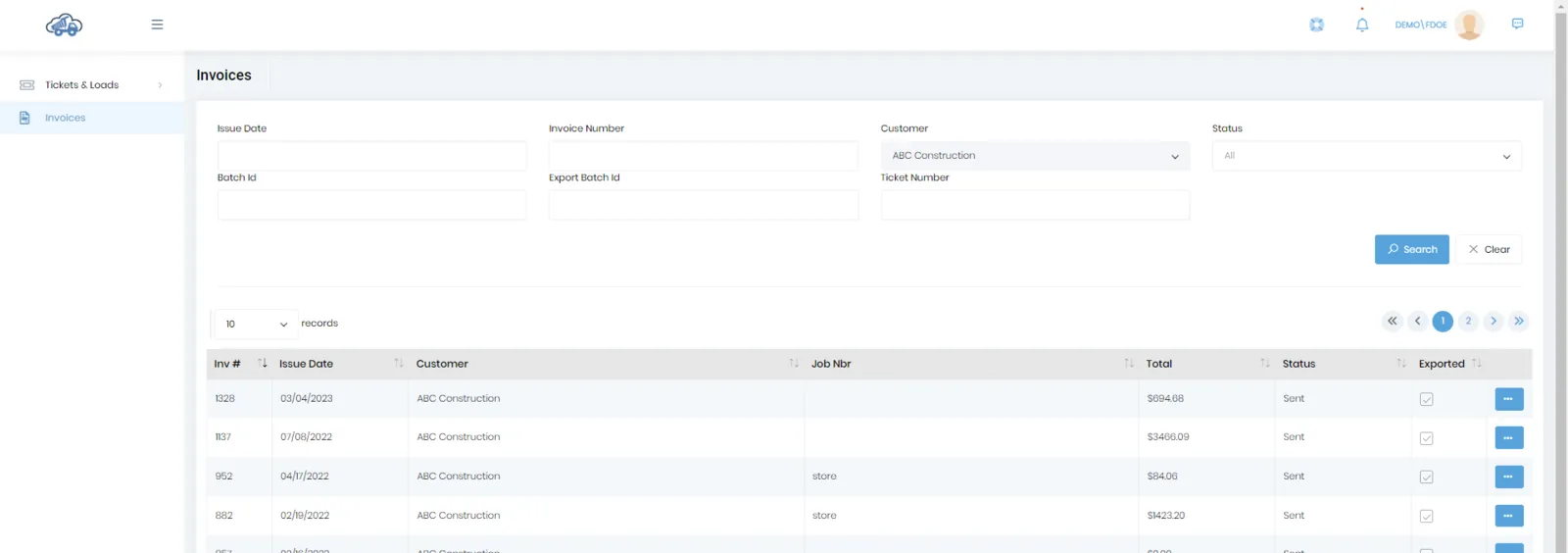 Invoice Screen