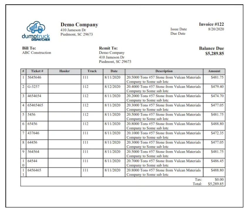 Printed invoice