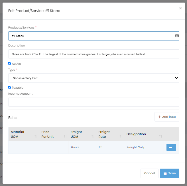 Enter/Edit Product or Service