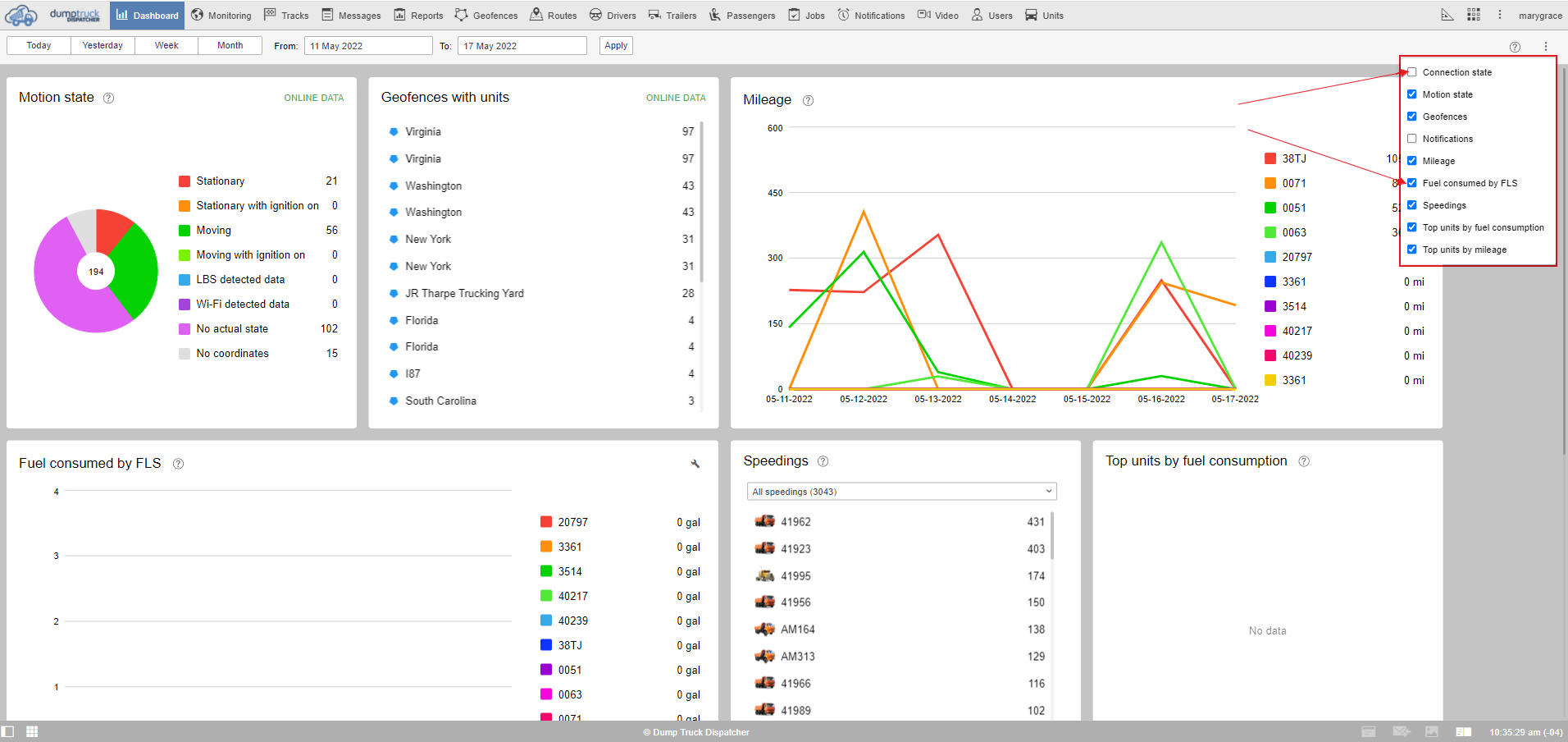 Dashboard Tab - Dump Truck Dispatcher