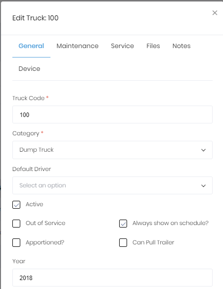 Add Truck Dialog