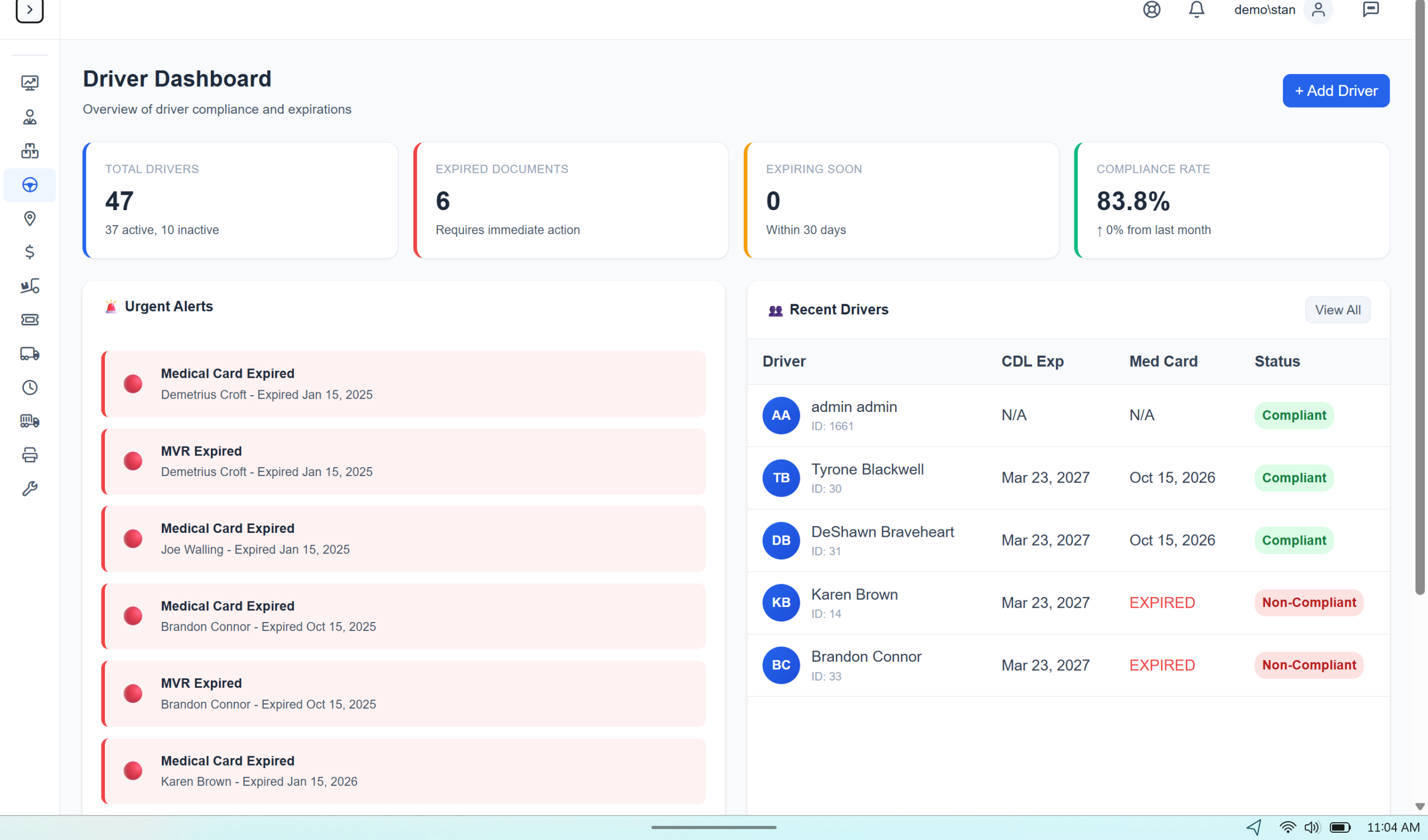 Driver DOT Tracking Dashboard